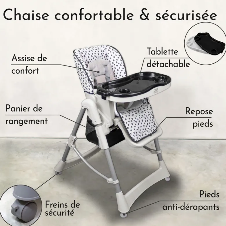 Chaise haute bébé pliable - tachetée