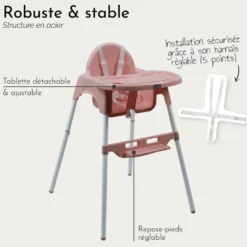 Chaise haute bébé - rose