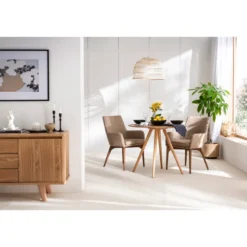Chaises en tissu beige et bois foncé (lot de 2) shana