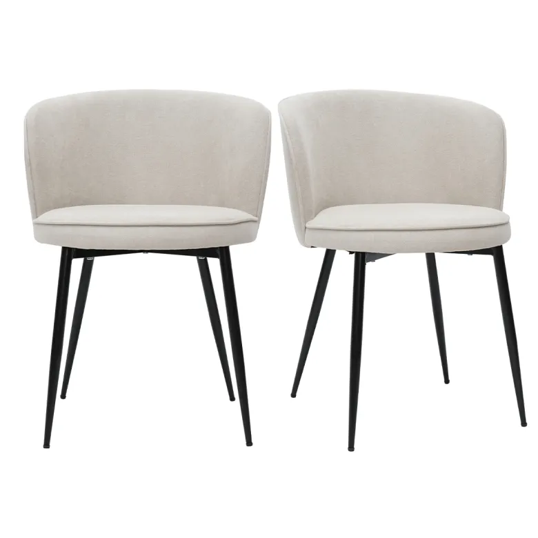 Chaises en tissu effet velours beige et métal noir (lot de 2) serif