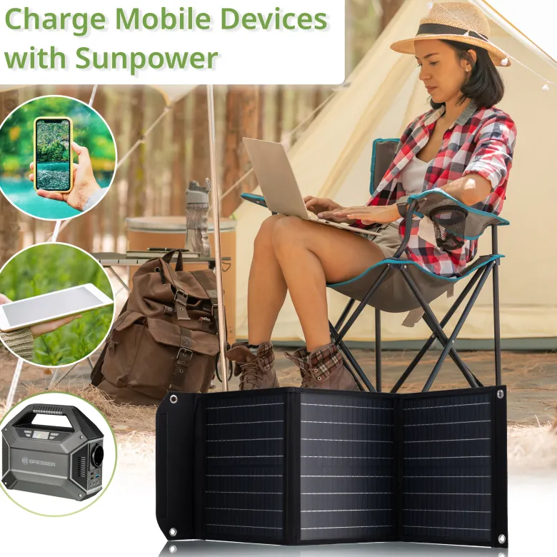 Chargeur solaire portable bresser 40watt avec port usb et connecteur d’alimentat