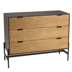 Charlie - commode bois marron et noire 3 tiroirs pin pieds métal