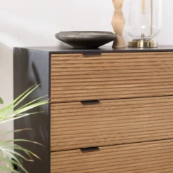 Charlie - commode bois marron et noire 3 tiroirs pin pieds métal