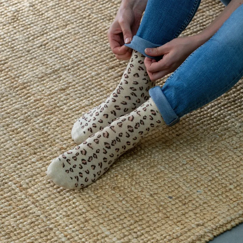 Chaussettes léopard beige et doré
