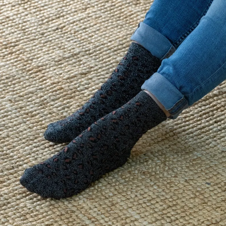 Chaussettes léopard noir et argent
