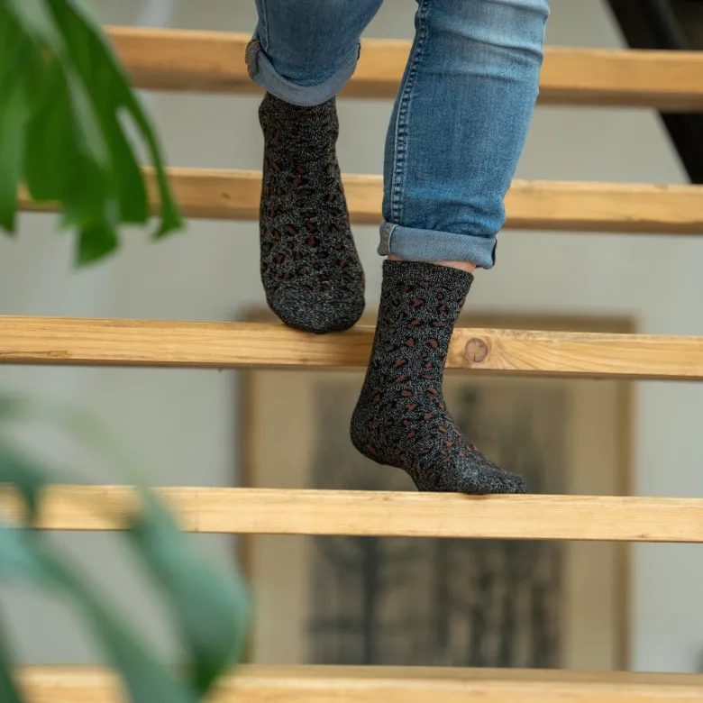 Chaussettes léopard noir et argent