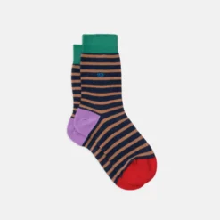 Chaussettes rayures larges bleu et beige