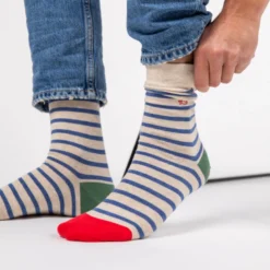 Chaussettes rayures larges beige et bleu