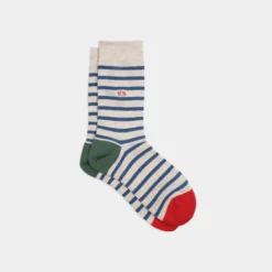 Chaussettes rayures larges beige et bleu