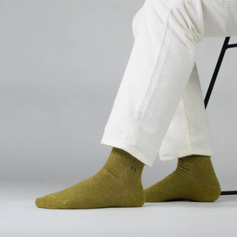 Chaussettes unies pailletées kaki