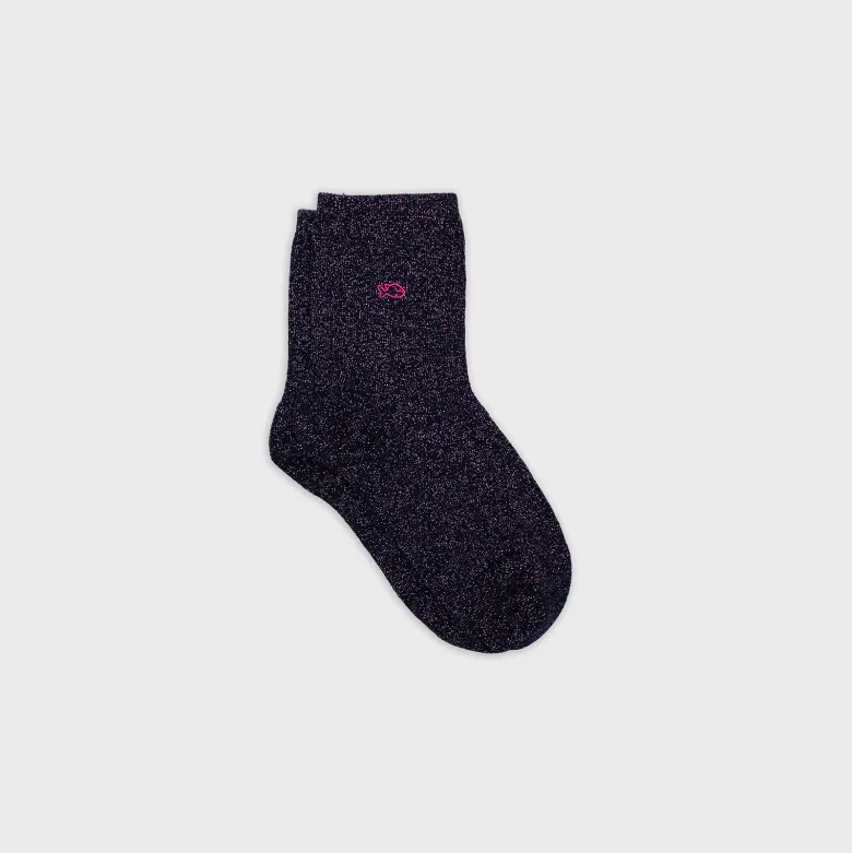 Chaussettes unies pailletées marine