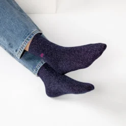 Chaussettes unies pailletées marine