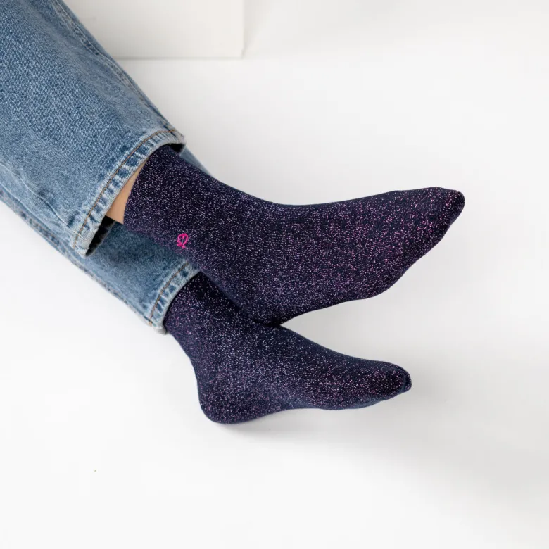 Chaussettes unies pailletées marine