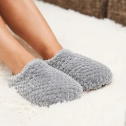 Chaussons chauffants gris paillettes