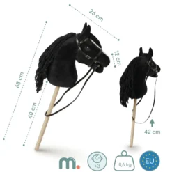 Cheval à bâton hobby horse en bois et peluche mamabrum noir dès 3 ans 68 cm