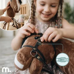 Cheval à bâton hobby horse en bois et peluche mamabrum marron dès 3 ans 68 cm