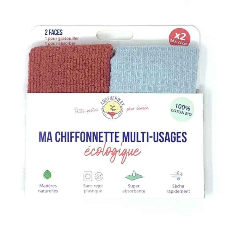 2 chiffonnettes multi-usages coton bio