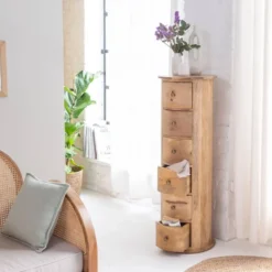 Chiffonnier rond en bois de manguier