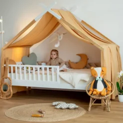 Ciel de lit cabane double gaze pois