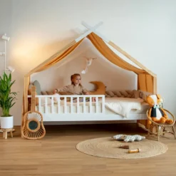 Ciel de lit cabane double gaze pois
