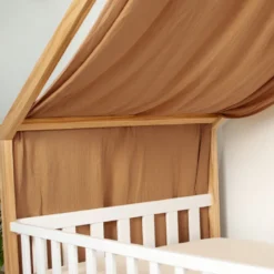 Ciel de lit cabane gaze coton camel