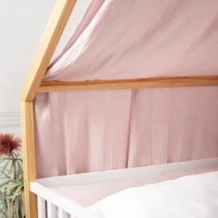Ciel de lit cabane gaze coton rose 420