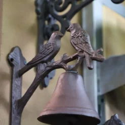 Cloche de jardin de porte ancienne oiseaux fonte marron 19x18cm