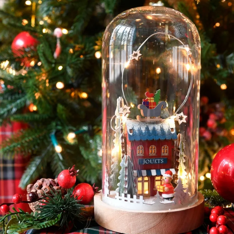 Cloche en verre led blanc chaud, 10 micro-led, déco de noël à poser