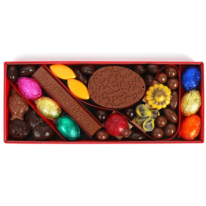 Coffret assortiment de chocolats fritures œufs sardines Joyeuses Pâques