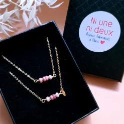 Coffret bijou rose – parure mini rêve en quartz fraise facetté