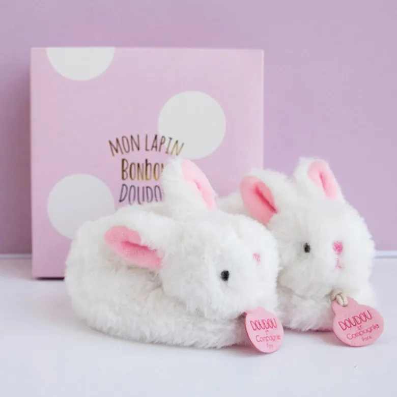 Coffret chaussons hochet mon tout petit lapin rose (0-6 mois)