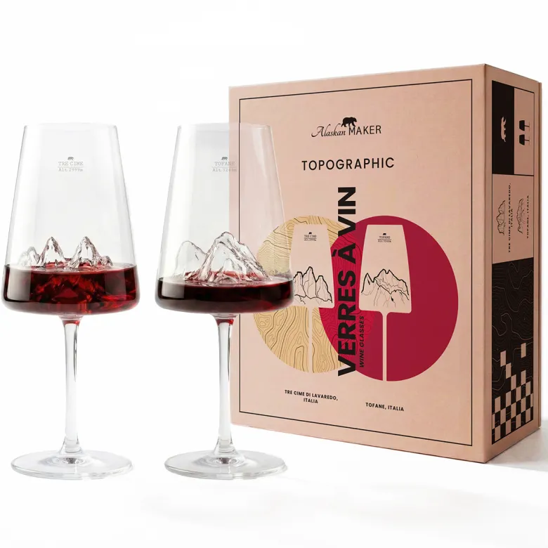 Coffret de 2 verres à vin topographic tofane & tre cime di lavaredo