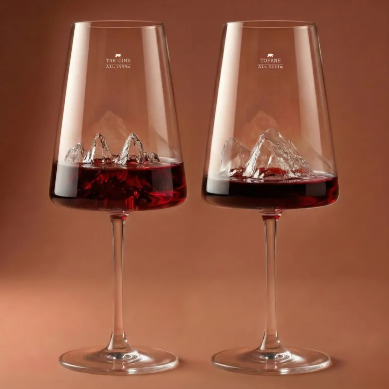 Coffret de 2 verres à vin topographic tofane & tre cime di lavaredo