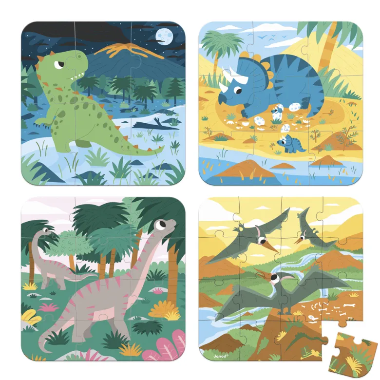 Coffret 4 puzzles évolutifs dinosaures à difficulté croissante dès 2 ans