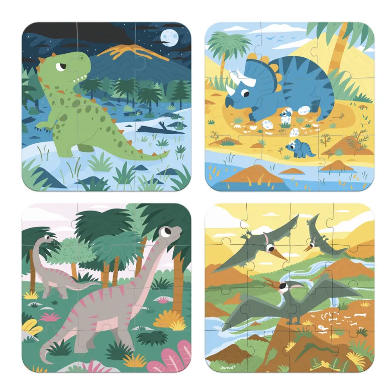 Coffret 4 puzzles évolutifs dinosaures à difficulté croissante dès 2 ans
