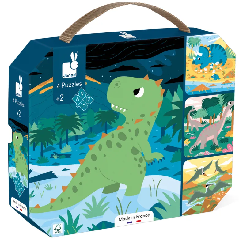 Coffret 4 puzzles évolutifs dinosaures à difficulté croissante dès 2 ans