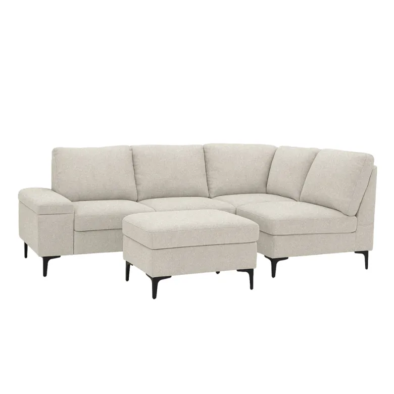 Colchester - canapé d'angle 4-5 places en tissu chenille beige avec pouf
