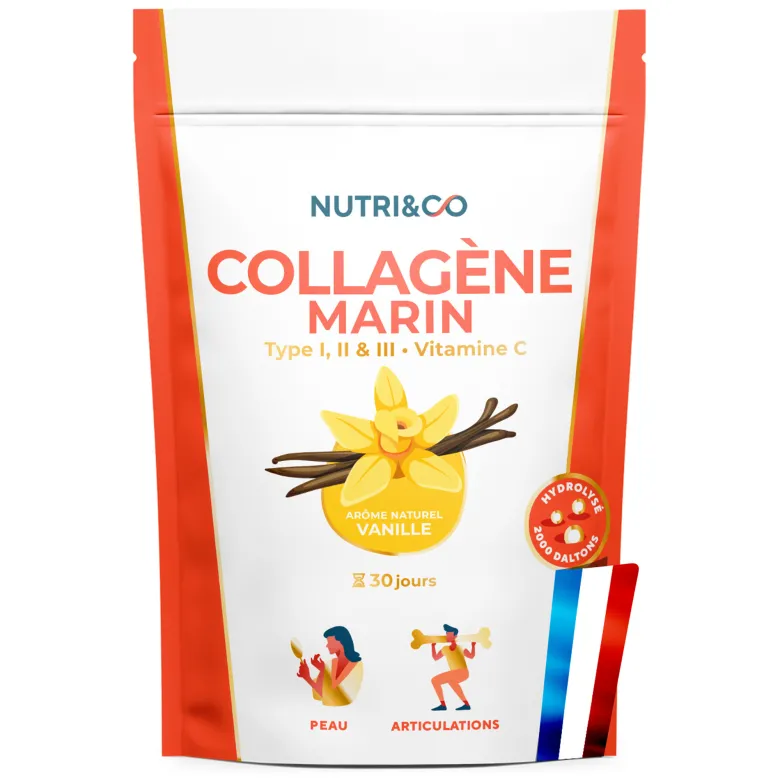 Collagène marin types 1, 2 & 3 - poudre goût vanille - 1 mois