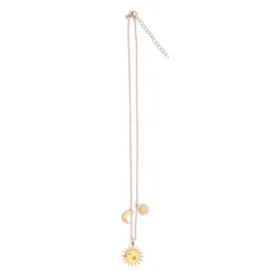 Collier breloques Soleil artisanal en acier inoxydable doré et perles de verre