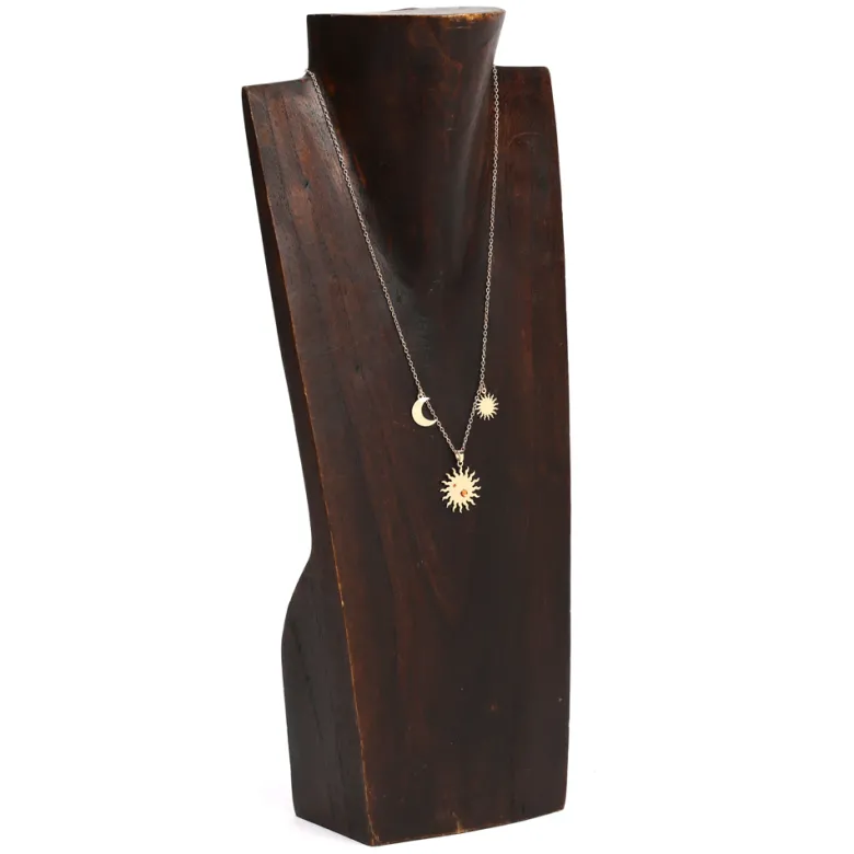 Collier breloques Soleil artisanal en acier inoxydable doré et perles de verre