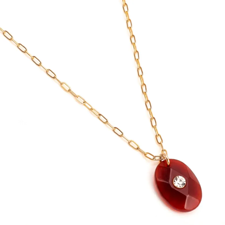 Collier cornaline ex-voto en acier inoxydable