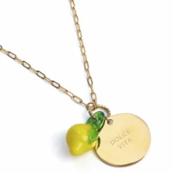 Collier Dolce Vita en acier inoxydable doré et fruits en verre Citron