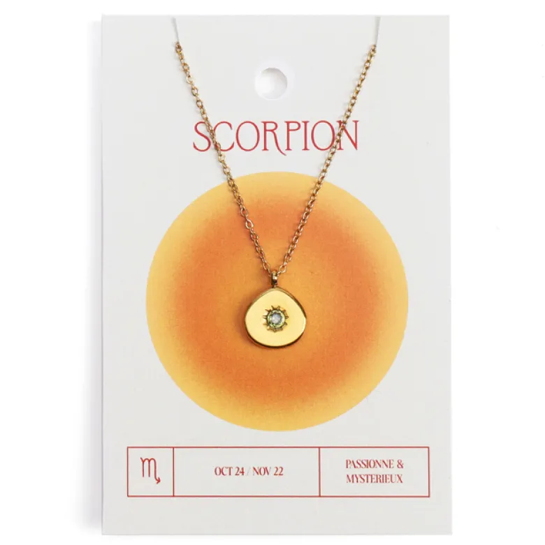 Collier du zodiaque acier doré et strass en verre collection Aura Scorpion