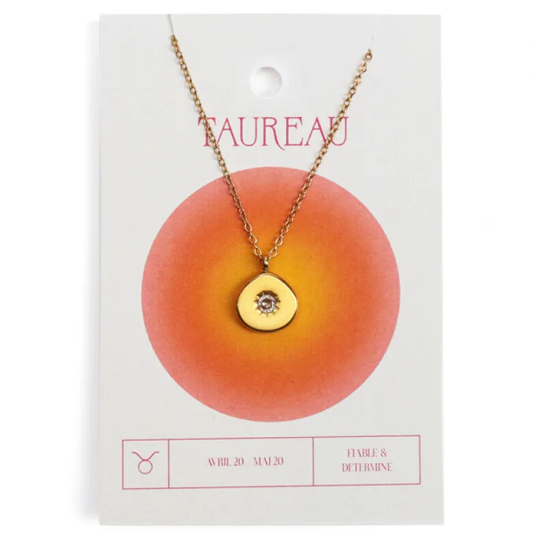 Collier du zodiaque acier doré et strass en verre collection Aura Taureau