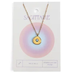 Collier du zodiaque acier doré et strass en verre collection Aura Sagittaire