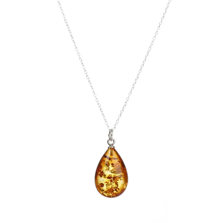 Collier goutte d'ambre argent