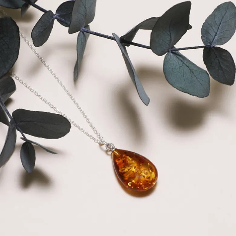 Collier goutte d'ambre argent