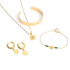 Collier Lucky en acier inoxydable doré trèfle et verre