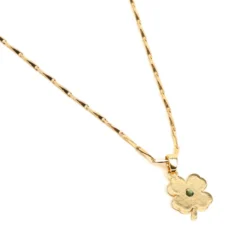 Collier Lucky en acier inoxydable doré trèfle et verre