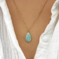 Collier pendentif goutte - amazonite